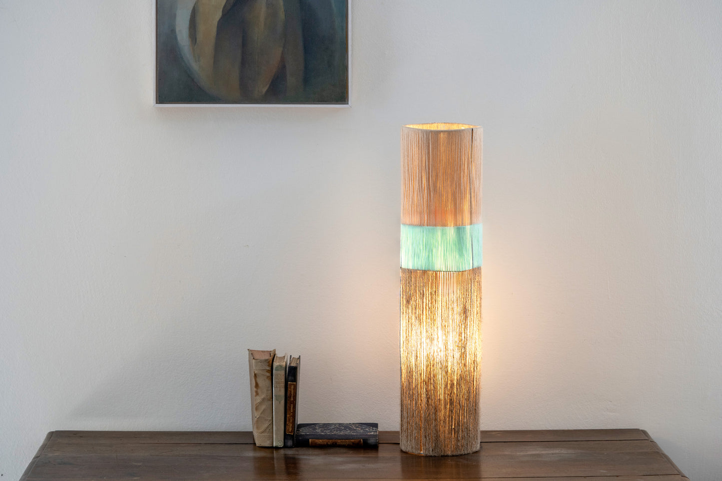 Unique Floor Lamp with Natural Colored Threads