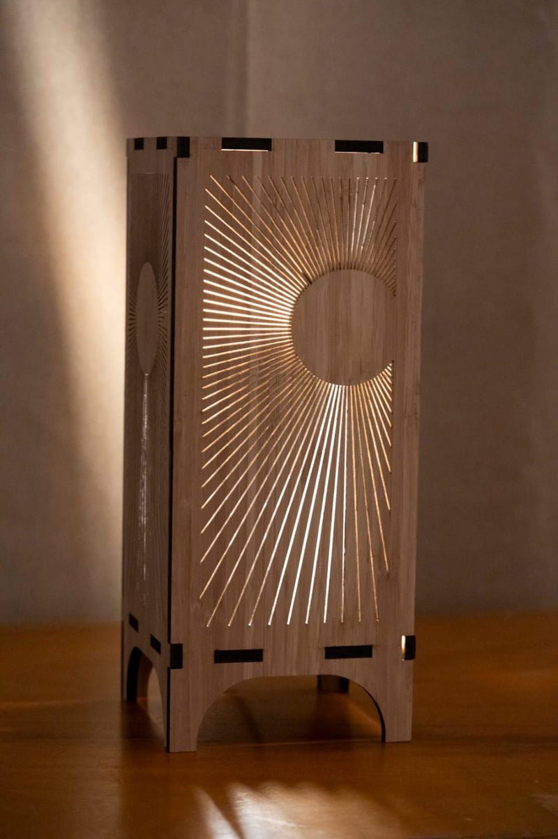 Bamboo Table Lamp with Sun Ray Design for Calming Ambiance and Mood Lighting