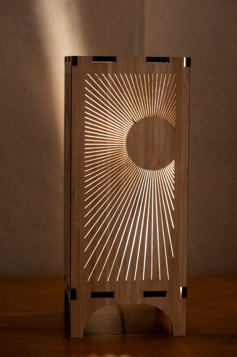 Bamboo Table Lamp with Sun Ray Design for Calming Ambiance and Mood Lighting