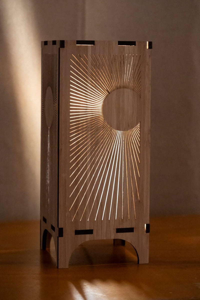 Bamboo Table Lamp with Sun Ray Design for Calming Ambiance and Mood Lighting