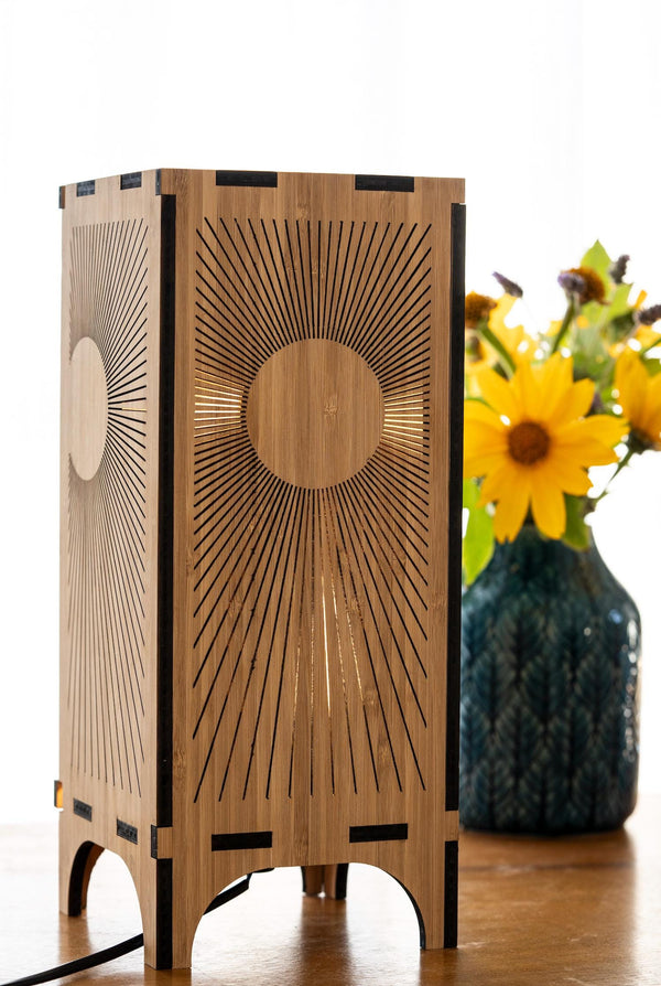 Bamboo Table Lamp with Sun Ray Design for Calming Ambiance and Mood Lighting