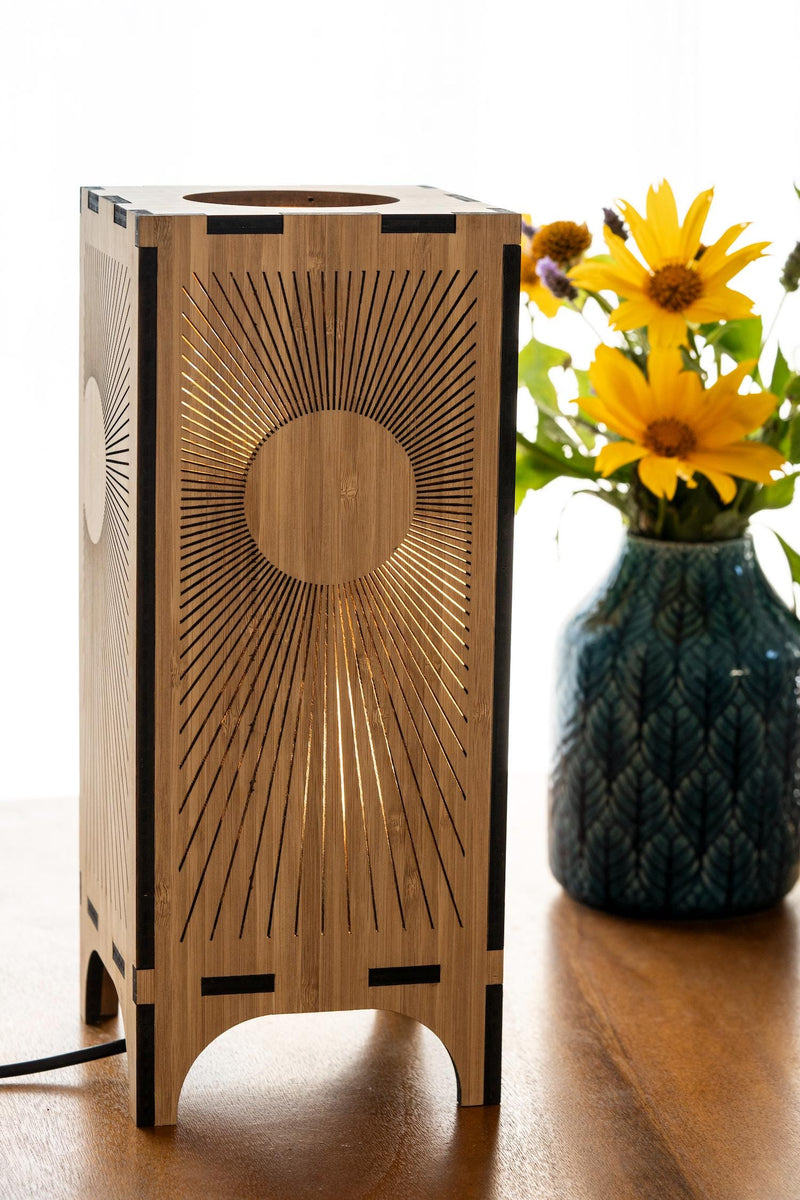 Bamboo Table Lamp with Sun Ray Design for Calming Ambiance and Mood Lighting