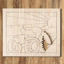 Wooden Tractor Puzzle for Toddlers and Farm Play for Fine Motor Skills