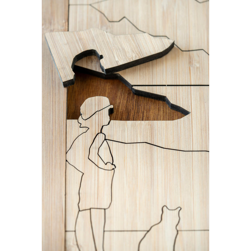 Wooden Boy and Cat Puzzle - Moonlit Friendship