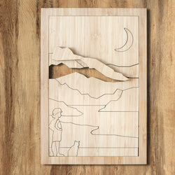 Wooden Boy and Cat Puzzle - Moonlit Friendship