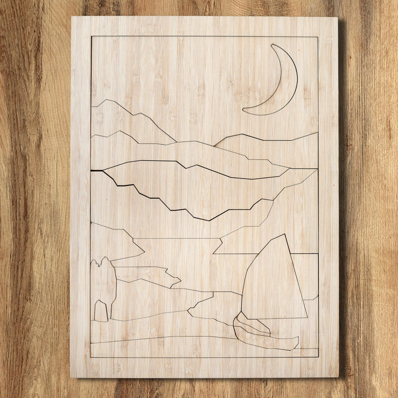 Wooden Sailboat and Moon Puzzle - Moonlit Cove Adventure